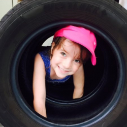 Eleonore climbs through tyres.