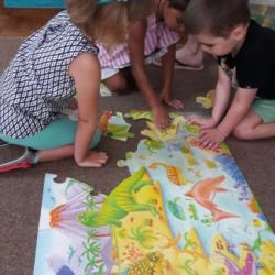 Fun with the dinosaur puzzle.