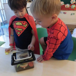 Even Super Heroes are fascinated by the snail habitat!