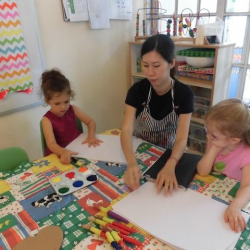 Anna and Zoe getting ready to create masterpieces