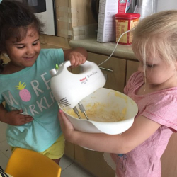 Anasuya & Phoebe mixing the dough.