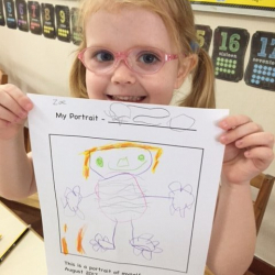 Zoe draws a lovely self portrait.