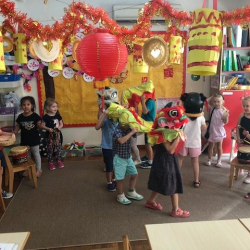Practising for our Lion Dance.