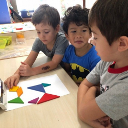 Lots of discussion during Tangram time.