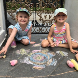 Sophie & Phoebe enjoy working with chalk.