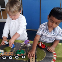 Henry and Abraham having fun with trains!