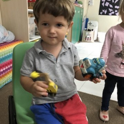 George with his trucks for show and tell!