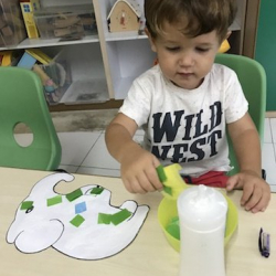 George working on his Elmer the elephant craft.