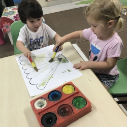 Thomas and Elodie exploring watercolour painting!