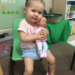 Coco with her baby doll for show and tell!