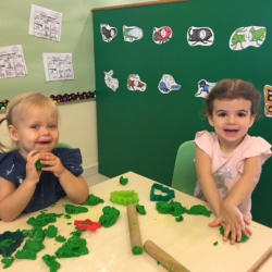 Ella and Florence had fun making trees out of the green play dough!