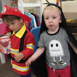 Felix the firefighter and James the dinosaur!