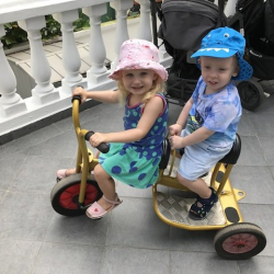 Penelope and James enjoying bike play!