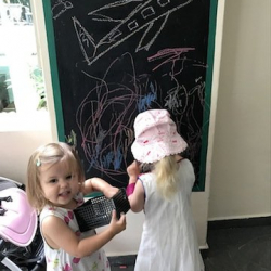 The girls getting creative with chalk!