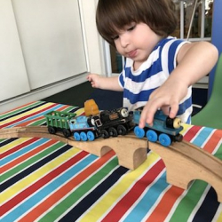 Thomas having fun with the train set!