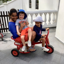 Avyanna the “taxi driver” and her happy passengers!