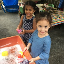 Avyanna and Ariel explored the water table together.