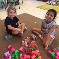 Katie and Avyanna enjoyed building with the Duplos.