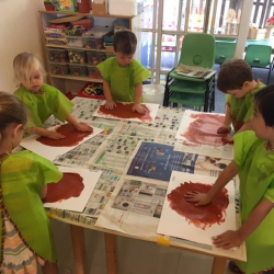 We had fun finger painting brown “soil” today!