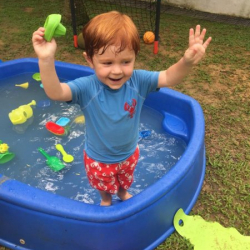 One happy Gus, he's got the pool to himself!