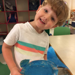 Felix finishing off his whale craft!