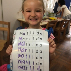 Matilda was very proud of her name writing practise.