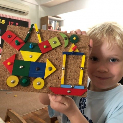 Otto makes a great picture using the shapes and pins.