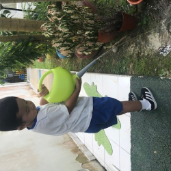 Dudu helping to water our garden!
