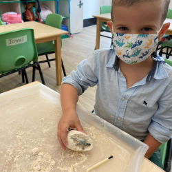 Oscar chiselling away at his Dino egg! What dinosaur is inside?