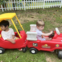 Bingo and Lorenzo made a train.