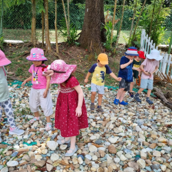 Busy bees had a great time exploring and walking on the pebbles .