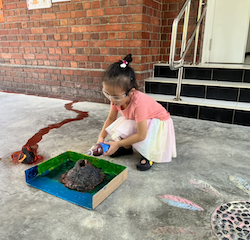 Lucy’s amazing hand made volcano eruption show and tell.