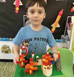 River displaying forest fires done with lego blocks.