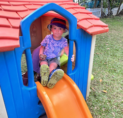 Trevor enjoying outdoor time relaxing in the house .