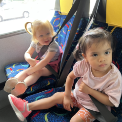 Isabelle and and Leela on the bus!