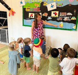 Naming the different vehicles on our display board!
