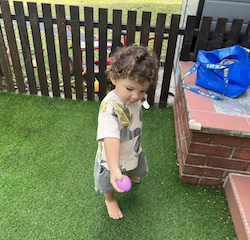Romy found an egg during our practice Easter egg hunt!