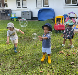 Teddy catching bubbles!