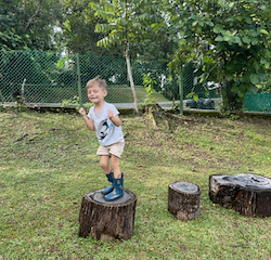 “Yay!” - Spencer crossing the stepping stump