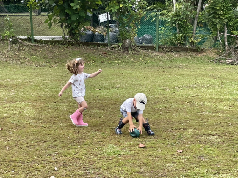 Clemmie and Monty playing football together.