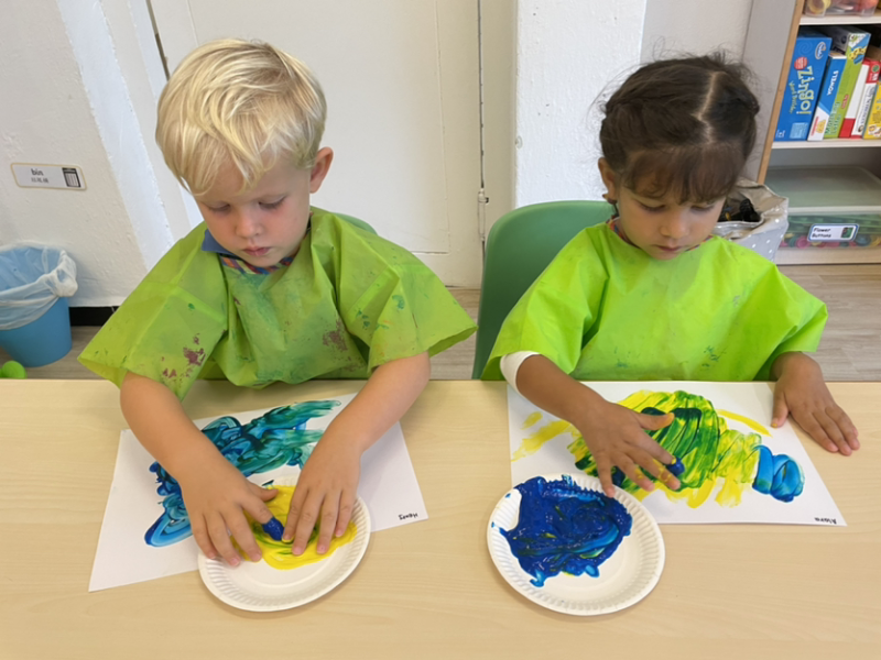 Finger painting and drawing time.