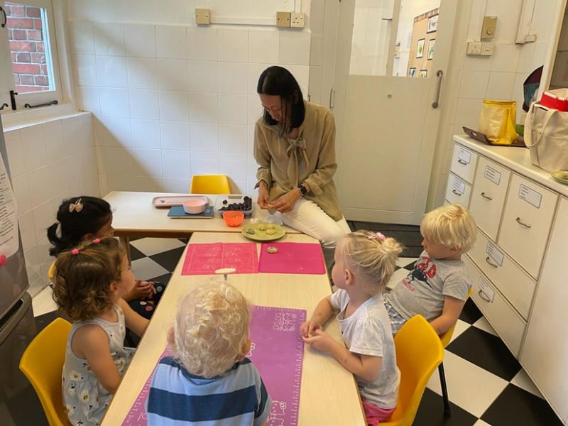 Making moon cakes with Ms. Judy.
