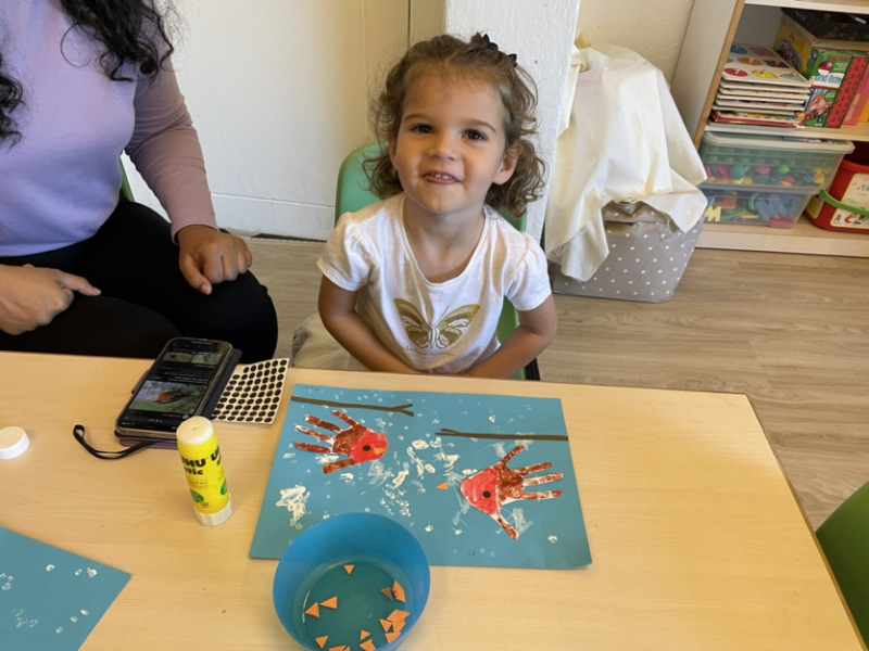 Margot doing her art.