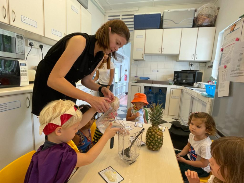Tessa-( Margot's mum) making pineapple ice cream with the Fireflies.