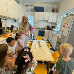 Making Pizza with Alara’s mum, Maha.