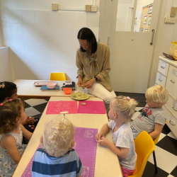 Making moon cakes with Ms. Judy.