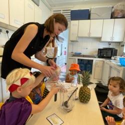 Tessa-( Margot's mum) making pineapple ice cream with the Fireflies.