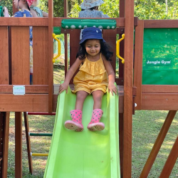 Savhara enjoying the new slide.