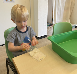 Asher preparing beans for our experiment.