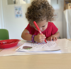 Norielle colouring a strawberry.